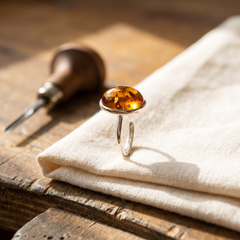 Amber ring on linen