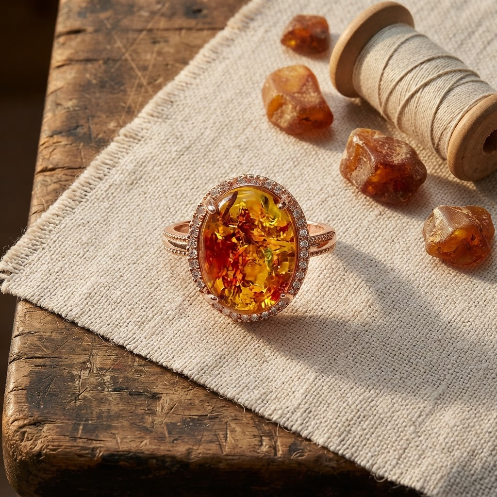 Margaret's Amber™ Clover Wildflower Amber Ring