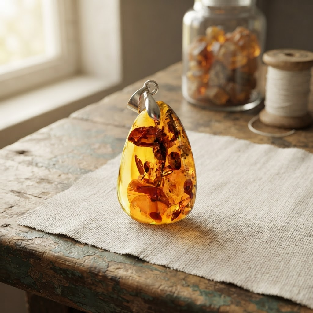 Margaret's Amber™ Barley Piebald Teardrop Amber Necklace