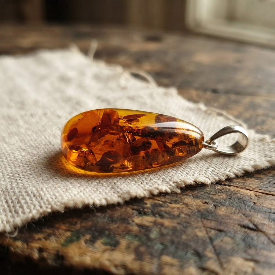 Margaret's Amber™ Barley Piebald Teardrop Amber Necklace