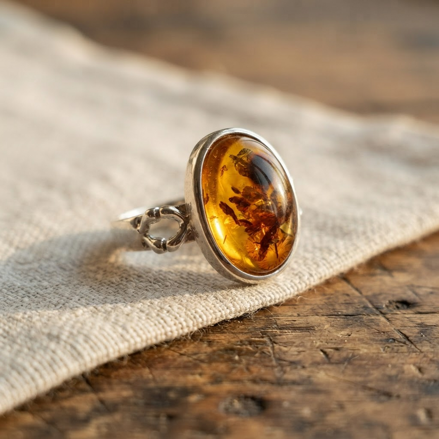 Margaret's Amber™ Poppy Piebald Amber Ring