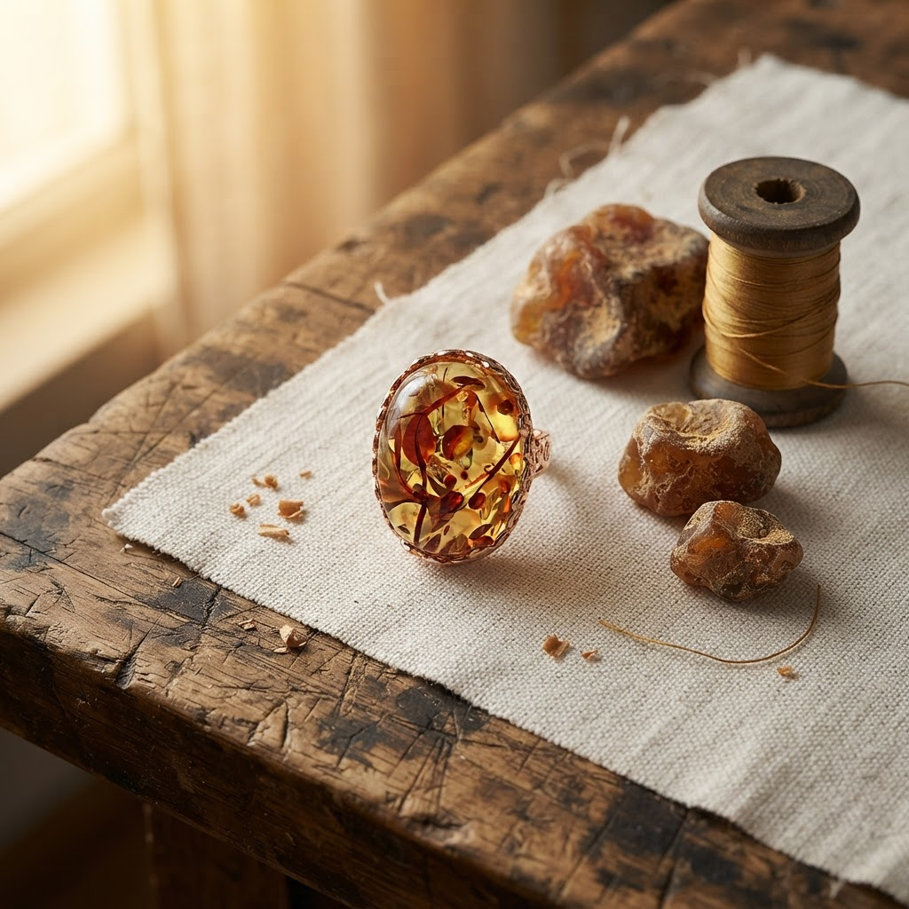 Margaret's Amber™ Glen Blue Amber Ring
