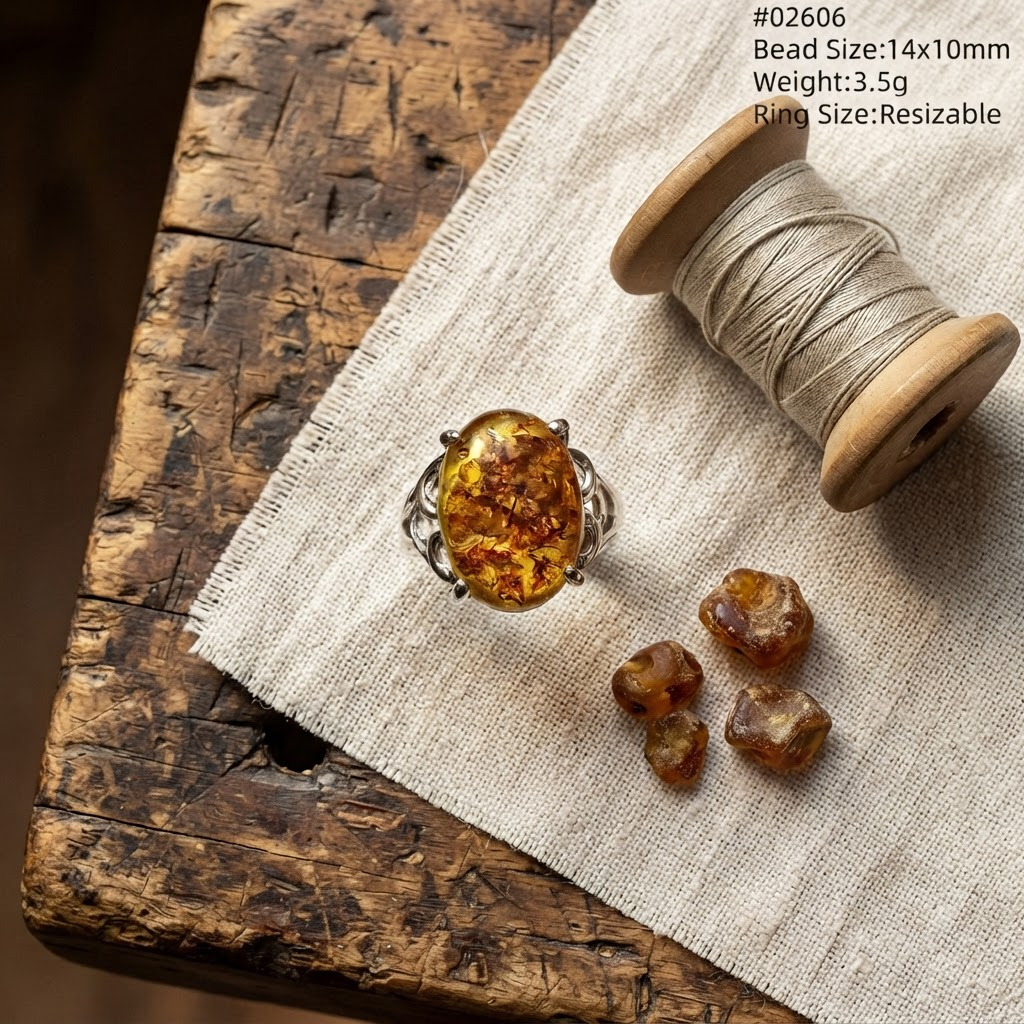 Margaret's Amber™ Hollow Piebald Wildflower Amber Ring