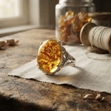 Margaret's Amber™ Hollow Piebald Wildflower Amber Ring