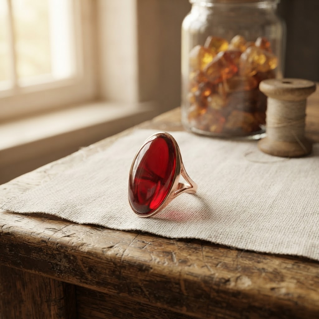 Margaret's Amber™ Dune Cherry Silver Amber Ring