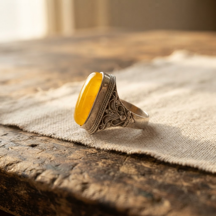 Margaret's Amber™ Lily Silver Amber Ring