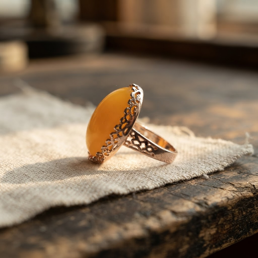 Margaret's Amber™ Opaline Cherry Silver Amber Ring