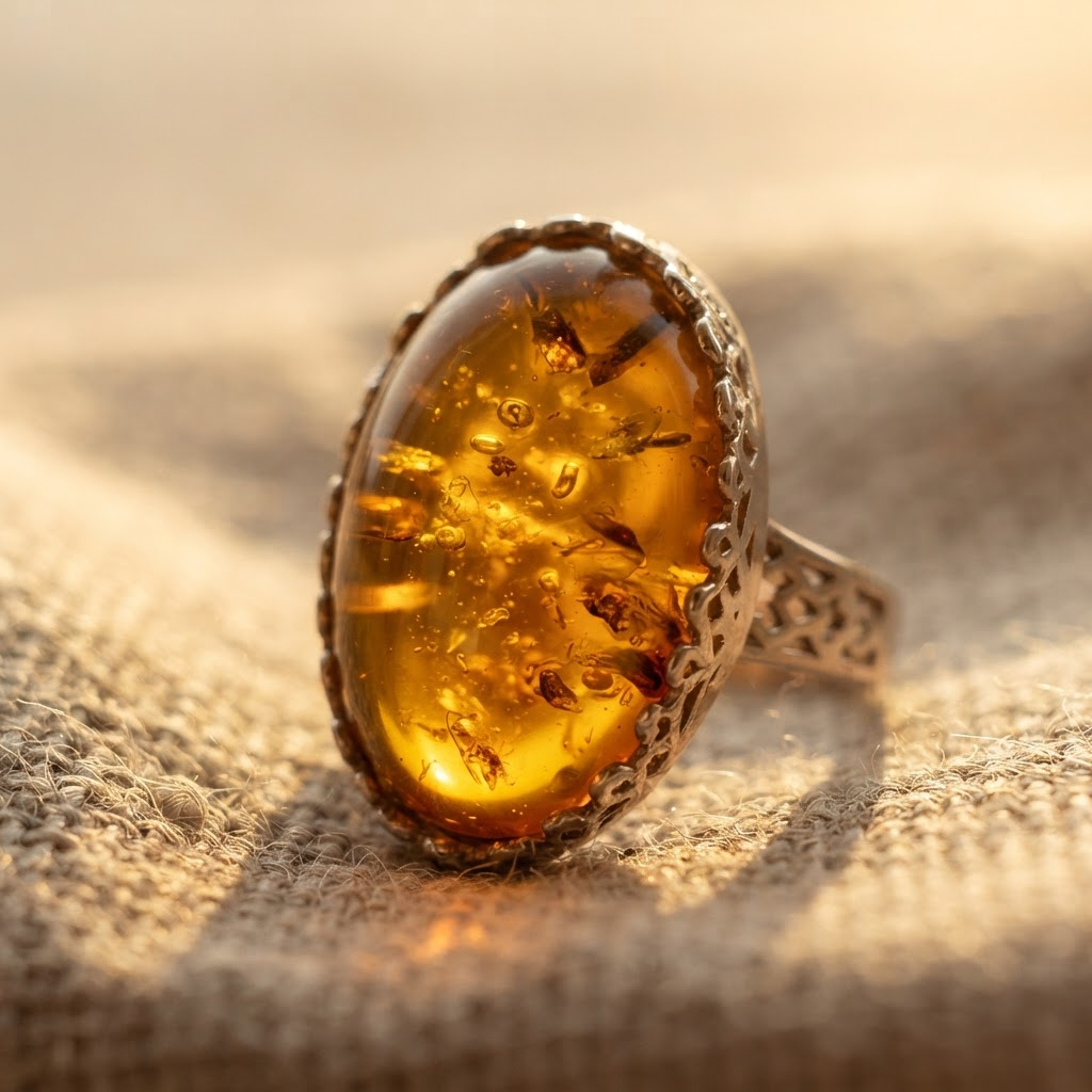 Margaret's Amber™ Opaline Cherry Silver Amber Ring