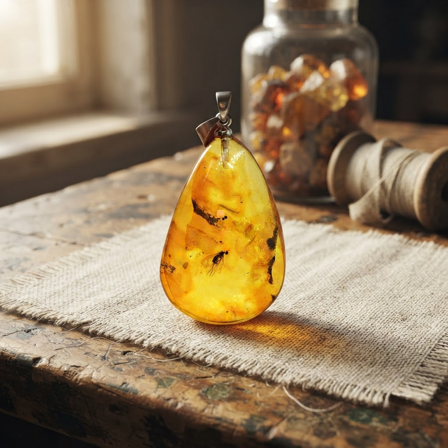 Margaret's Amber™ Heath Wildflower Pendant Amber Necklace