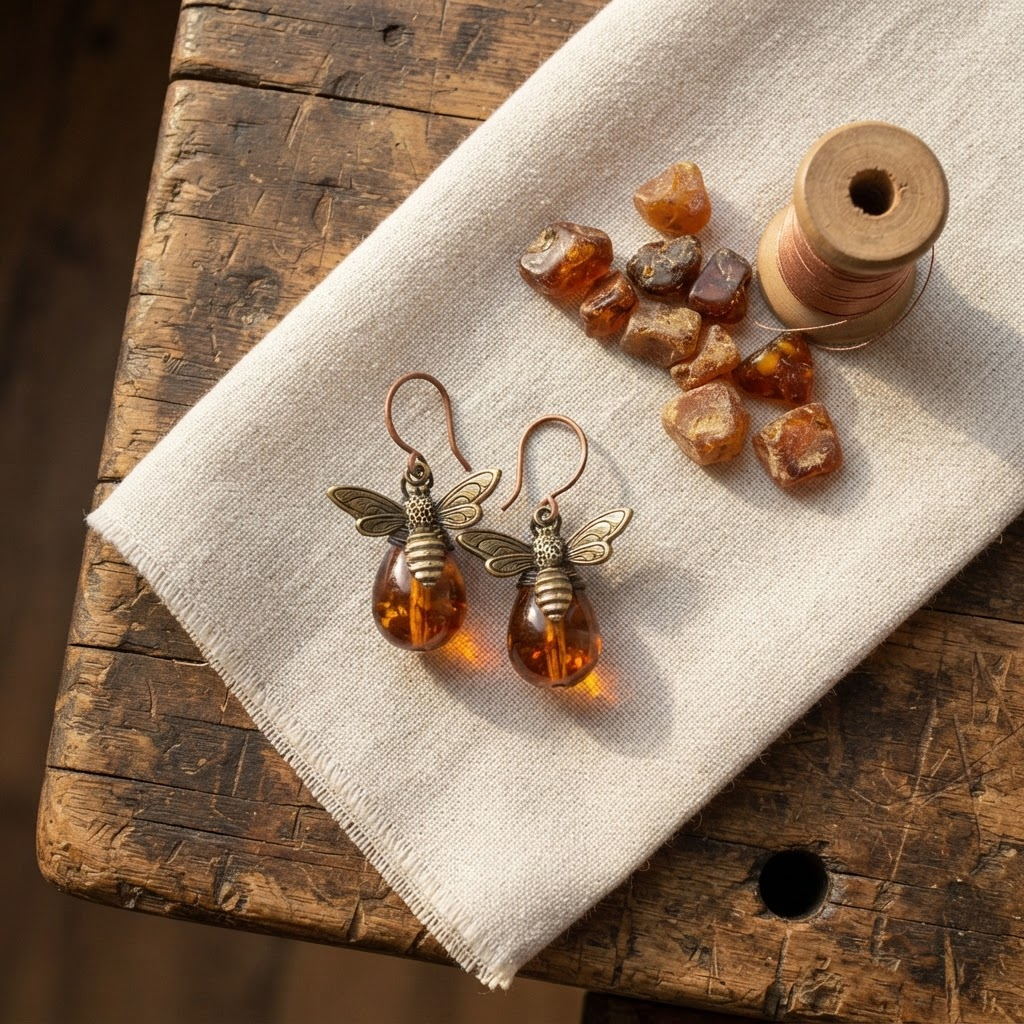 Margaret's Amber™ Pearl Honeybee Amber Earrings