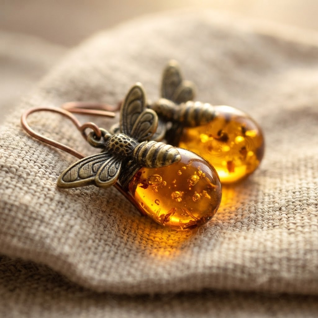 Margaret's Amber™ Pearl Honeybee Amber Earrings