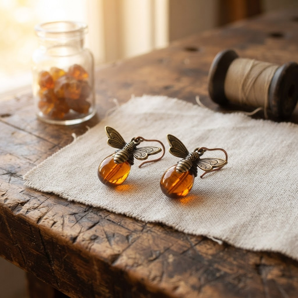 Margaret's Amber™ Pearl Honeybee Amber Earrings