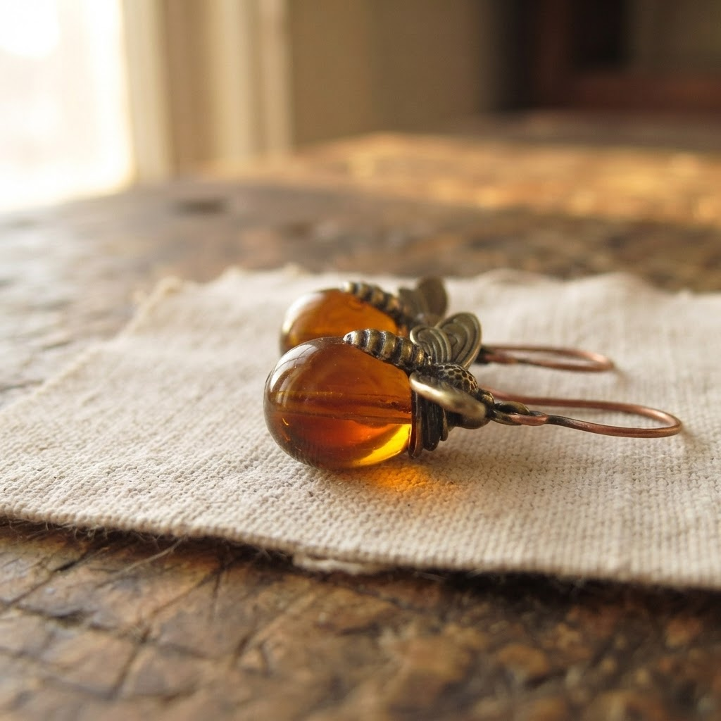 Margaret's Amber™ Pearl Honeybee Amber Earrings