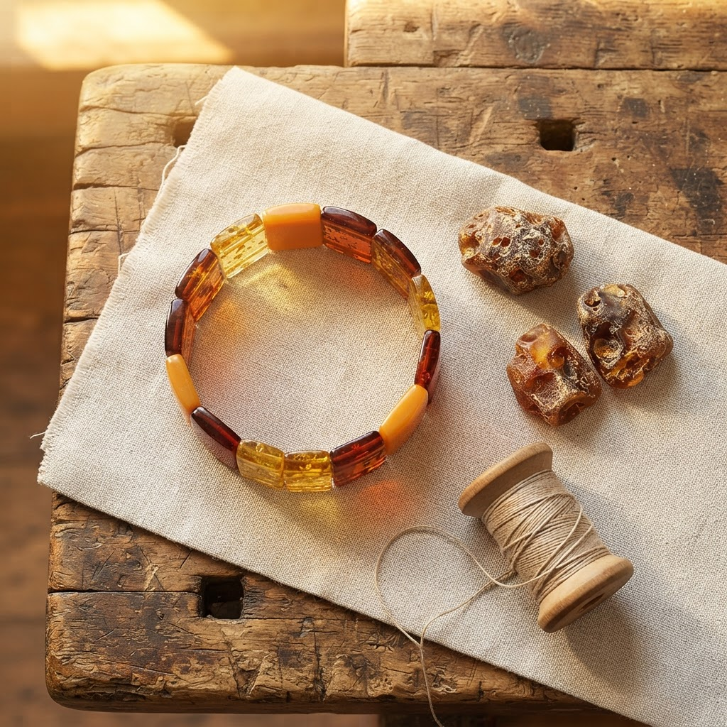 Margaret's Amber™ Moss Wildflower Wide Amber Bracelet