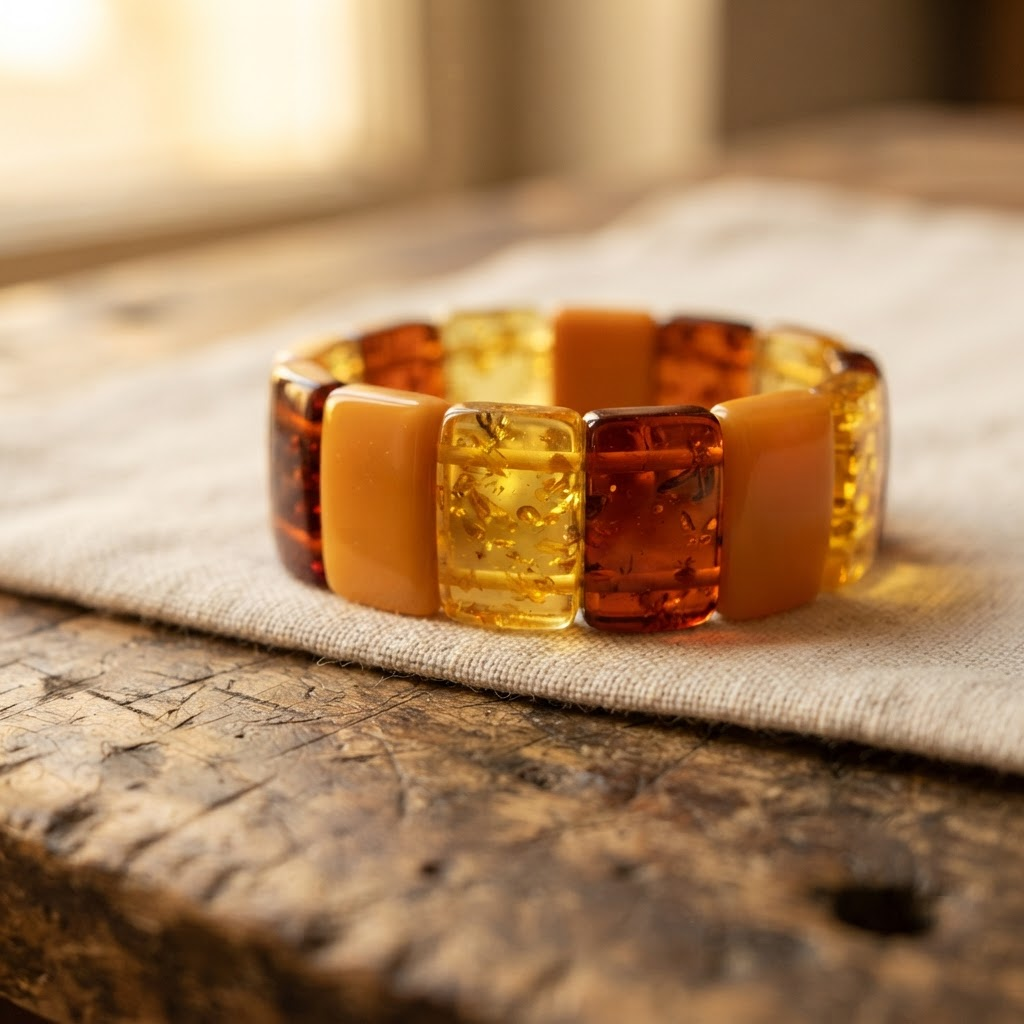 Margaret's Amber™ Moss Wildflower Wide Amber Bracelet
