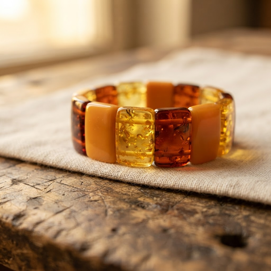 Margaret's Amber™ Moss Wildflower Wide Amber Bracelet