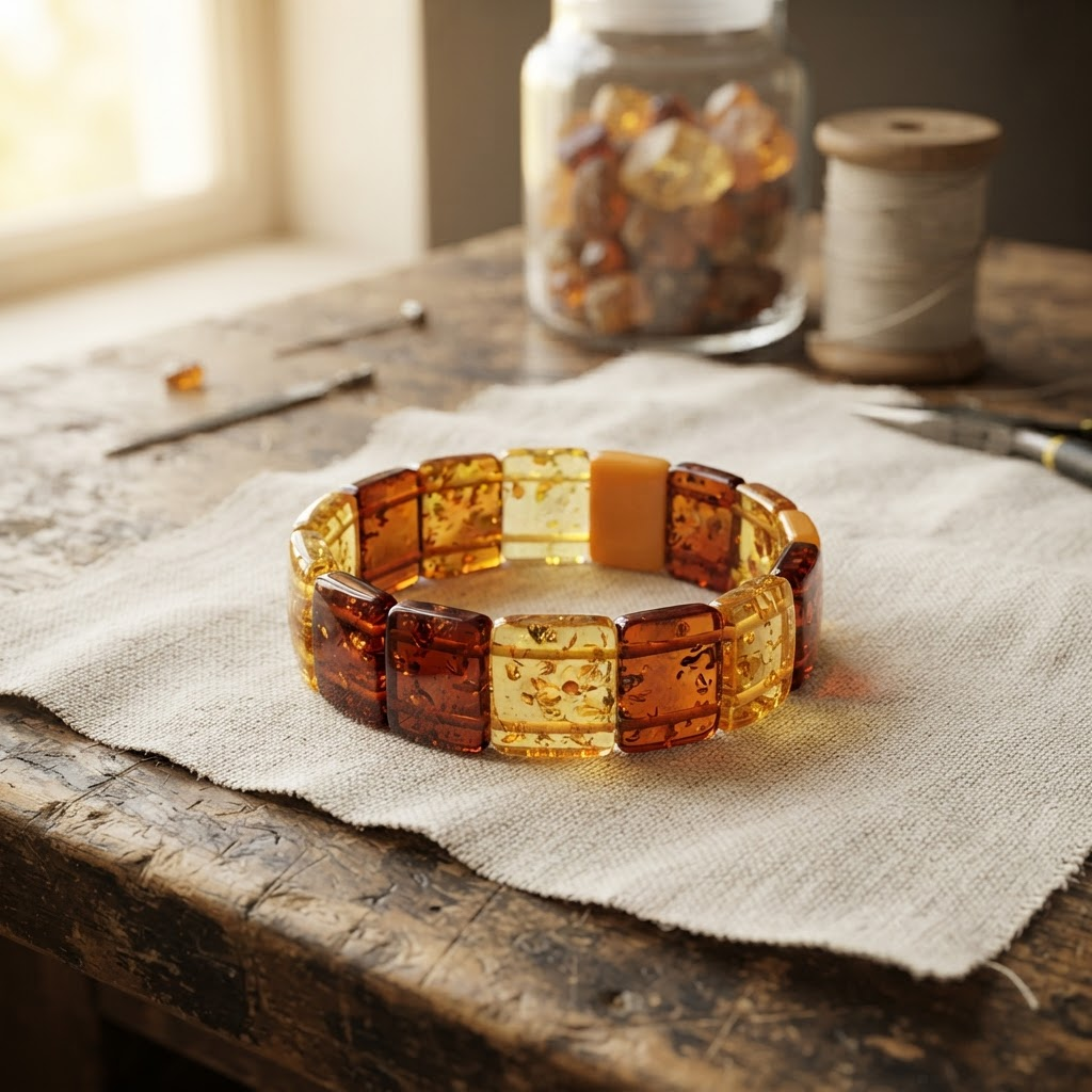 Margaret's Amber™ Moss Wildflower Wide Amber Bracelet