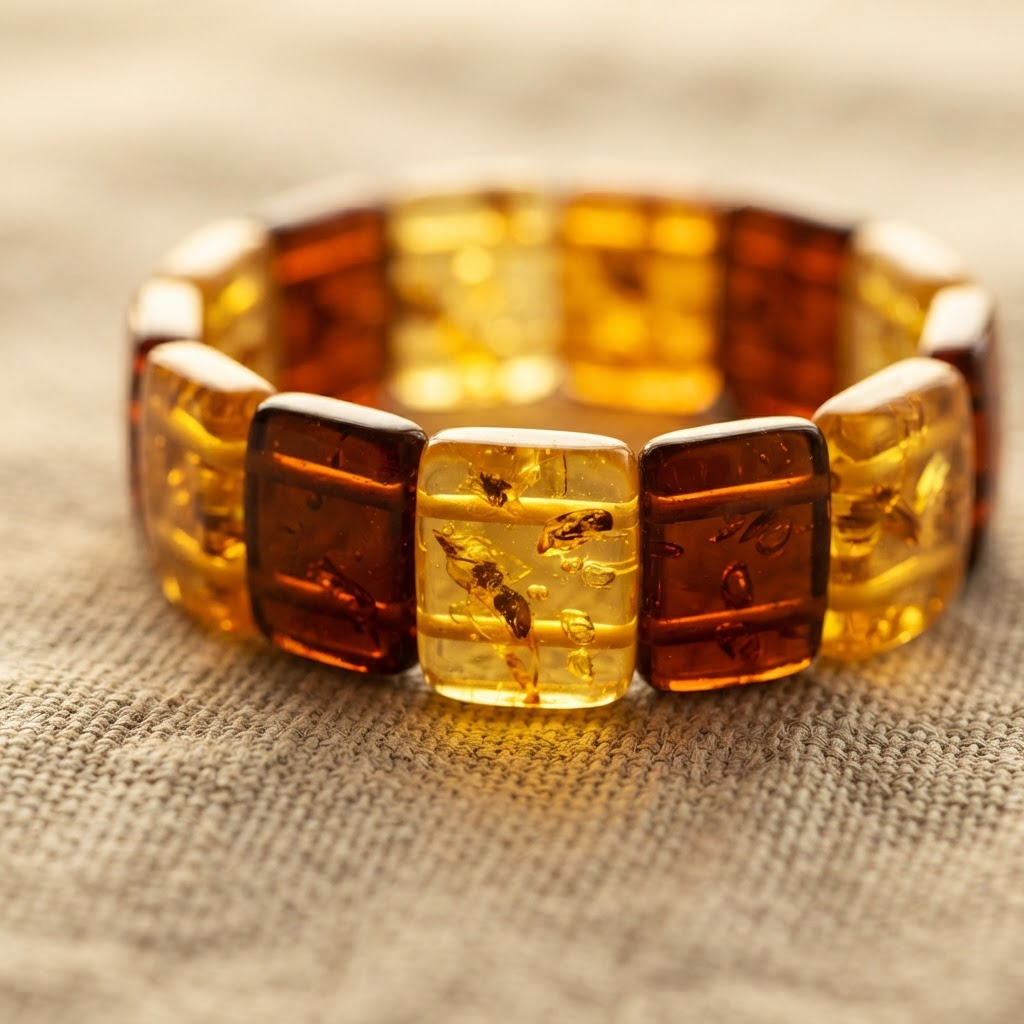 Margaret's Amber™ Moss Wildflower Wide Amber Bracelet