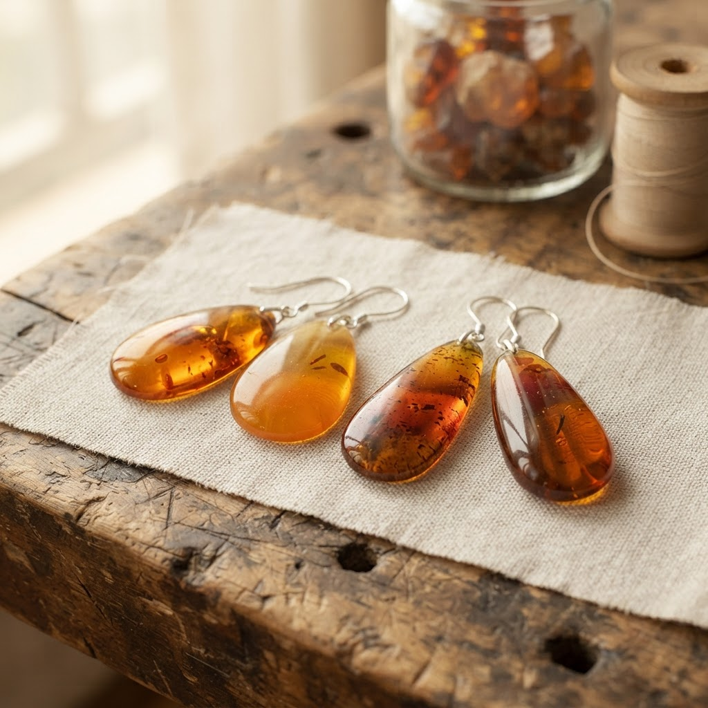 Margaret's Amber™ Rose Cognac Amber Earrings