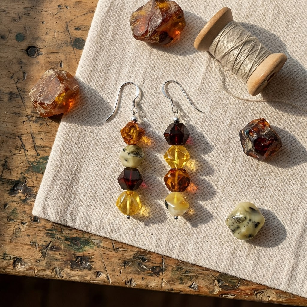 Margaret's Amber™ Lantern Rainbow Silver Amber Earrings