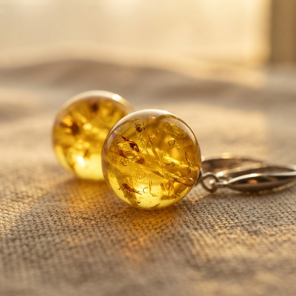 Margaret's Amber™ Sedge Cherry Silver Amber Earrings