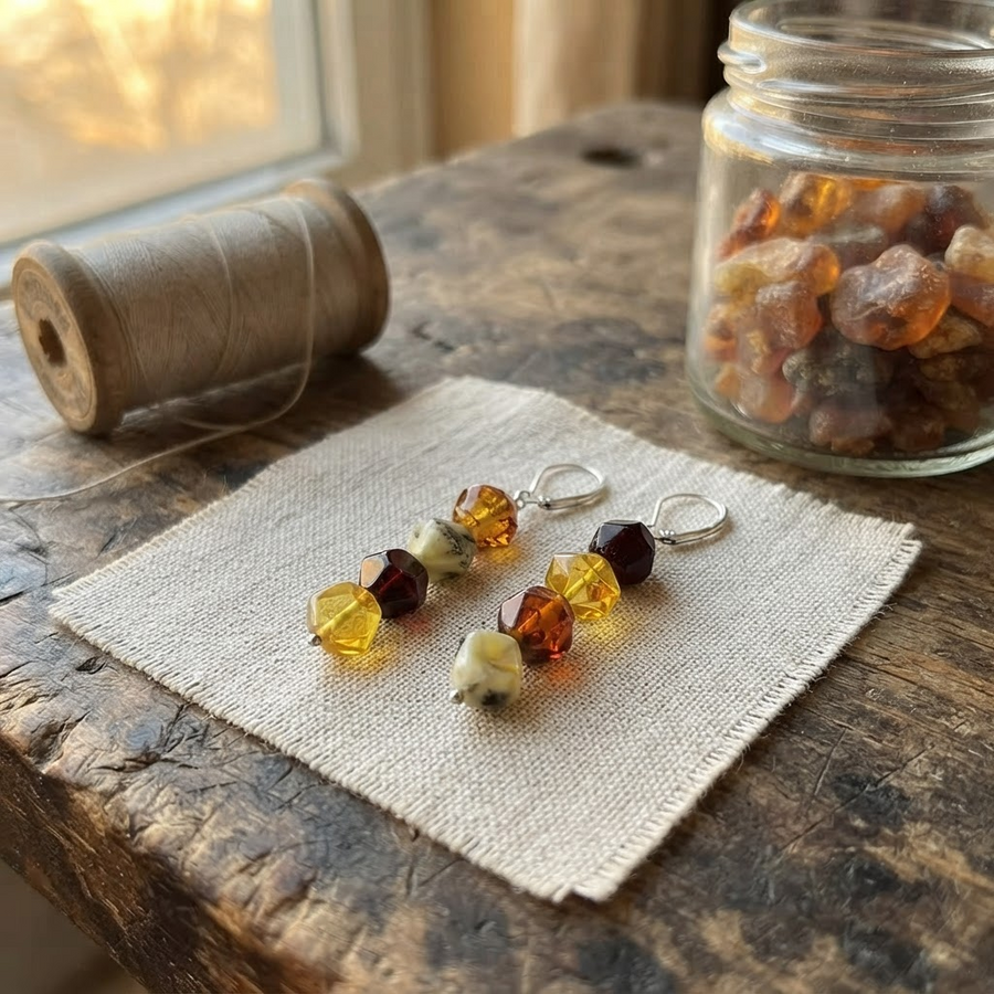 Margaret's Amber™ Lantern Rainbow Silver Amber Earrings