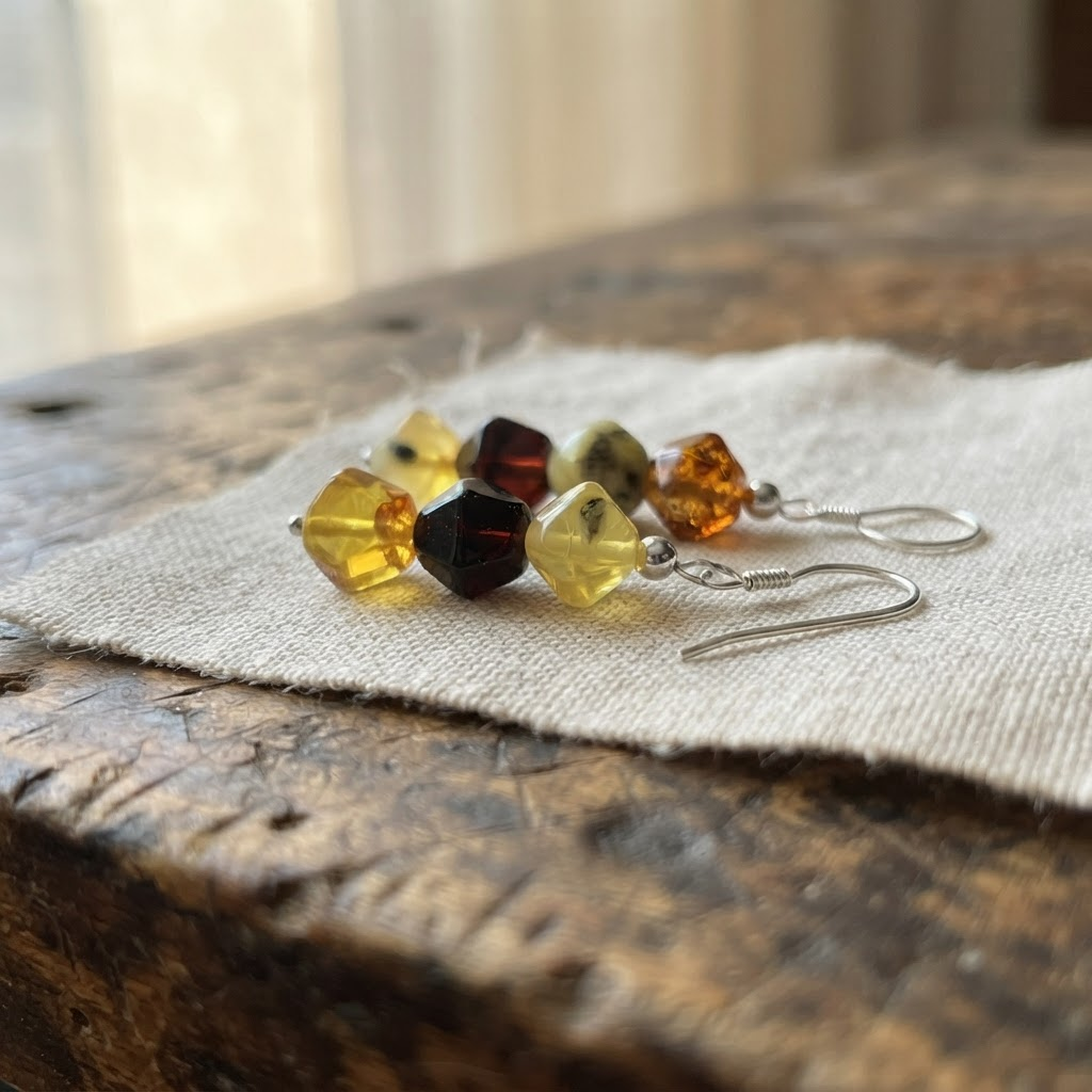 Margaret's Amber™ Lantern Rainbow Silver Amber Earrings