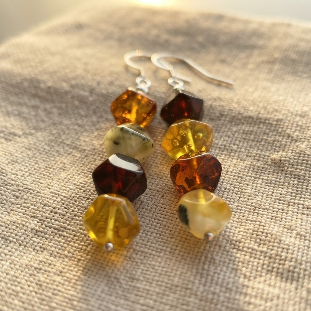 Margaret's Amber™ Lantern Rainbow Silver Amber Earrings