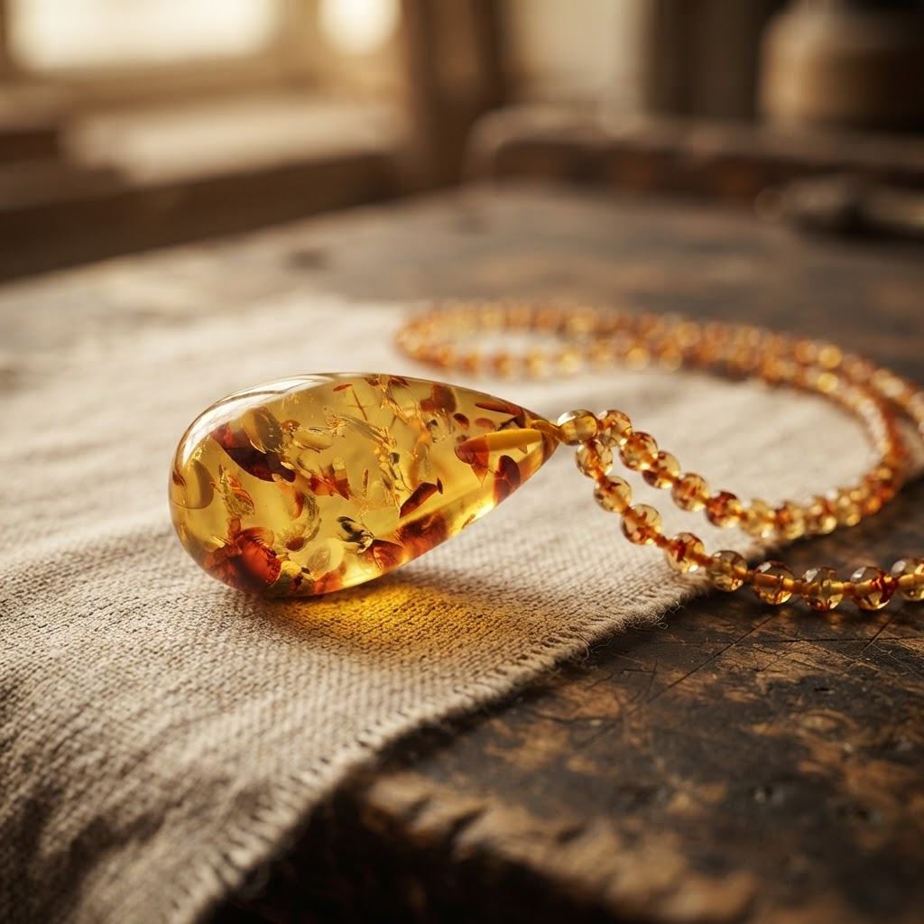 Margaret's Amber™ Linden Wildflower Teardrop Amber Necklace