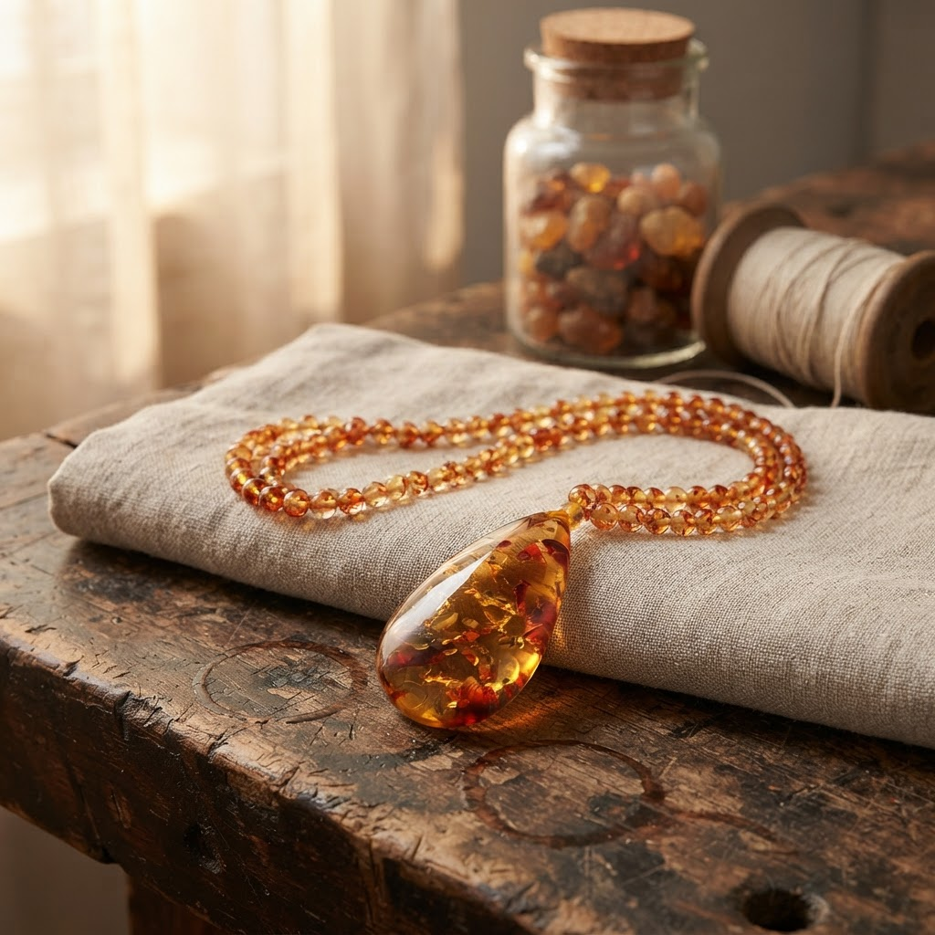 Margaret's Amber™ Linden Wildflower Teardrop Amber Necklace