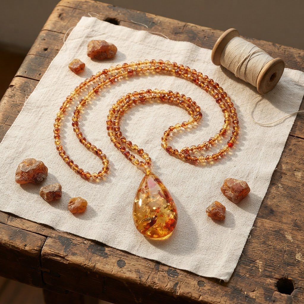 Margaret's Amber™ Linden Wildflower Teardrop Amber Necklace