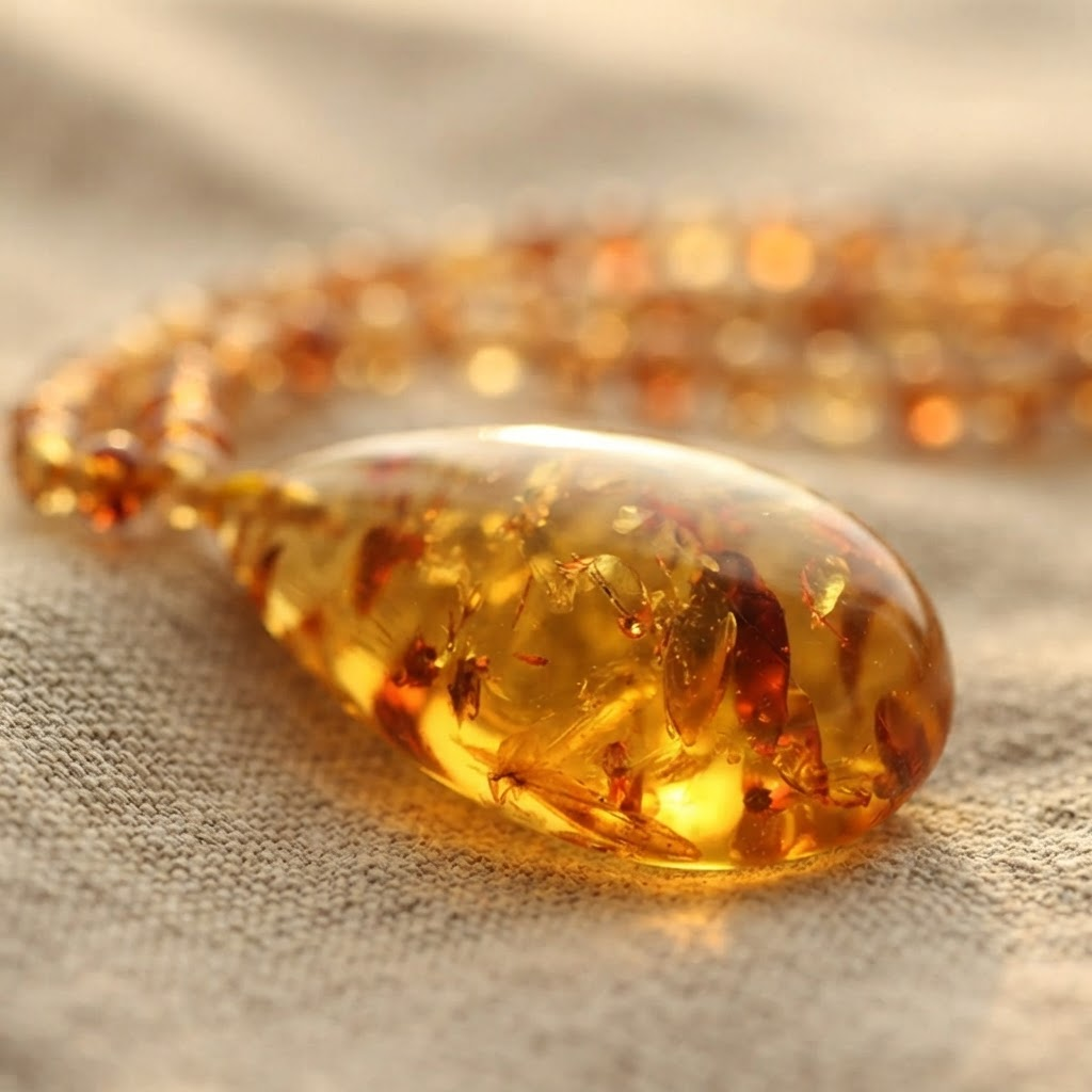 Margaret's Amber™ Linden Wildflower Teardrop Amber Necklace