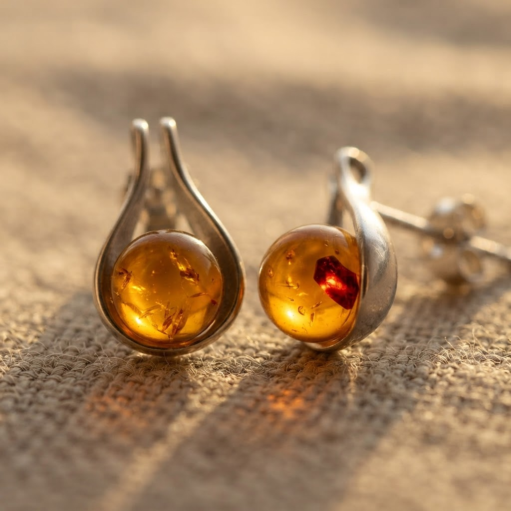 Margaret's Amber™ Pollen Silver Amber Earrings