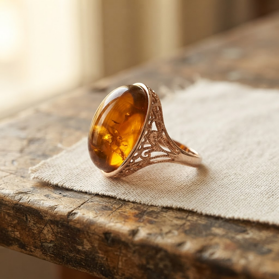 Margaret's Amber™ Saffronia Blue Amber Ring