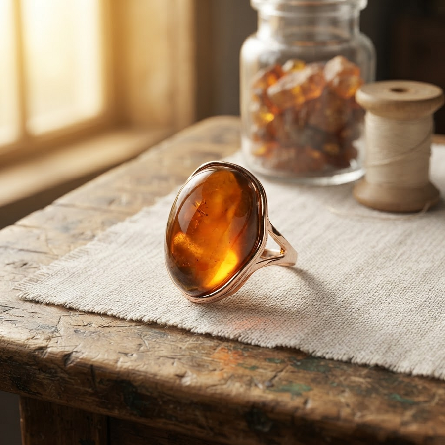 Margaret's Amber™ Saffronia Blue Amber Ring