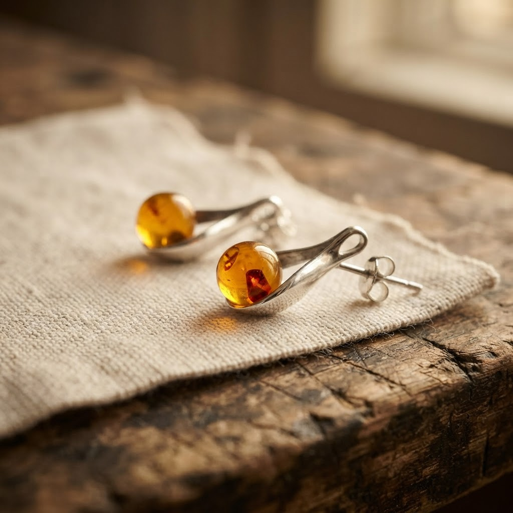 Margaret's Amber™ Pollen Silver Amber Earrings