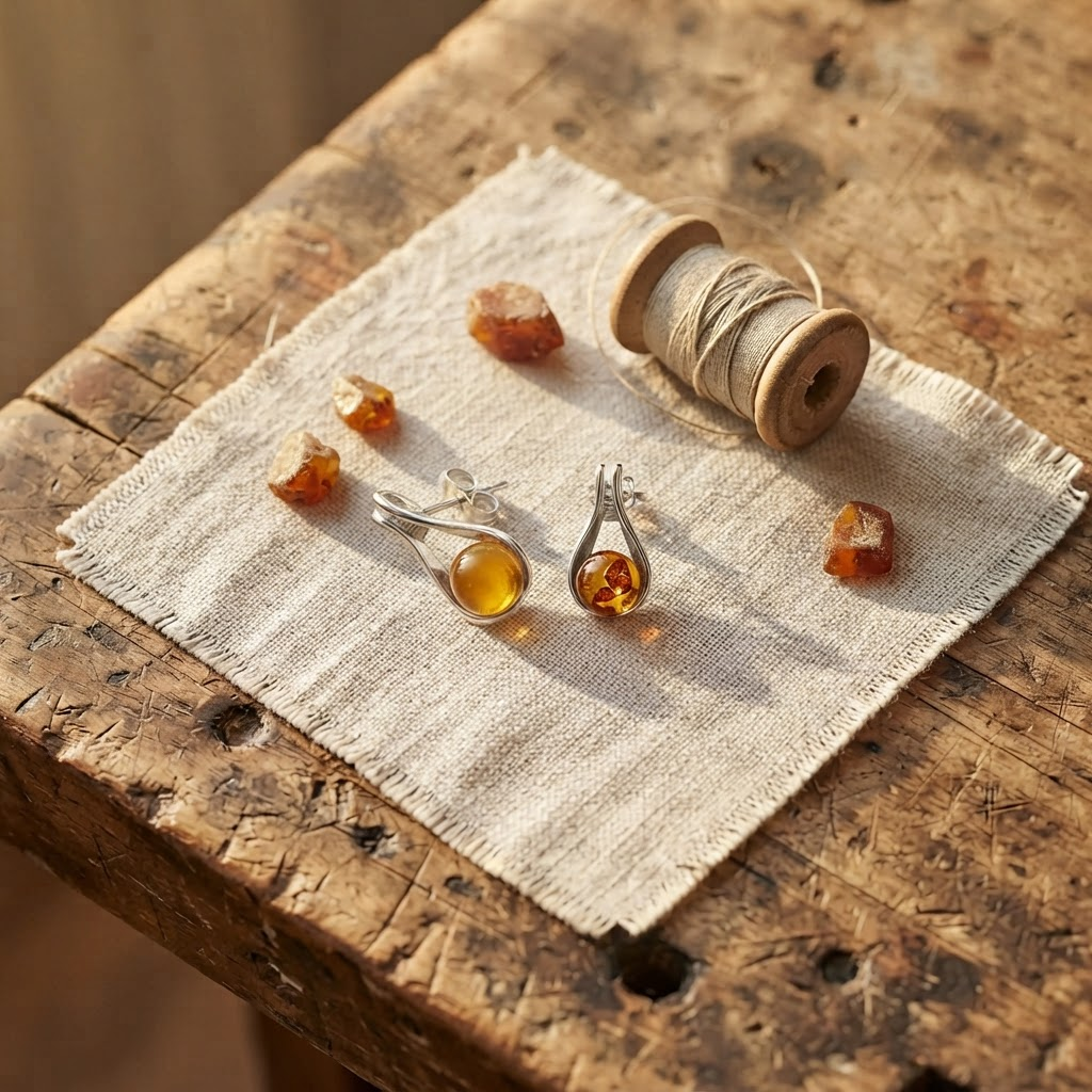 Margaret's Amber™ Pollen Silver Amber Earrings