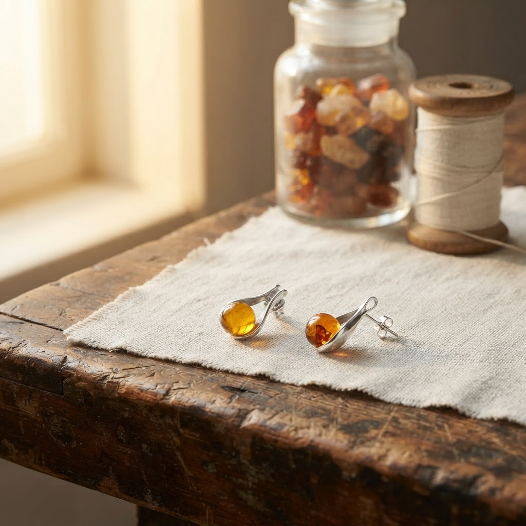 Margaret's Amber™ Pollen Silver Amber Earrings