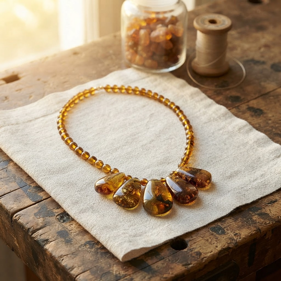Margaret's Amber™ Violet Wildflower Amber Necklace