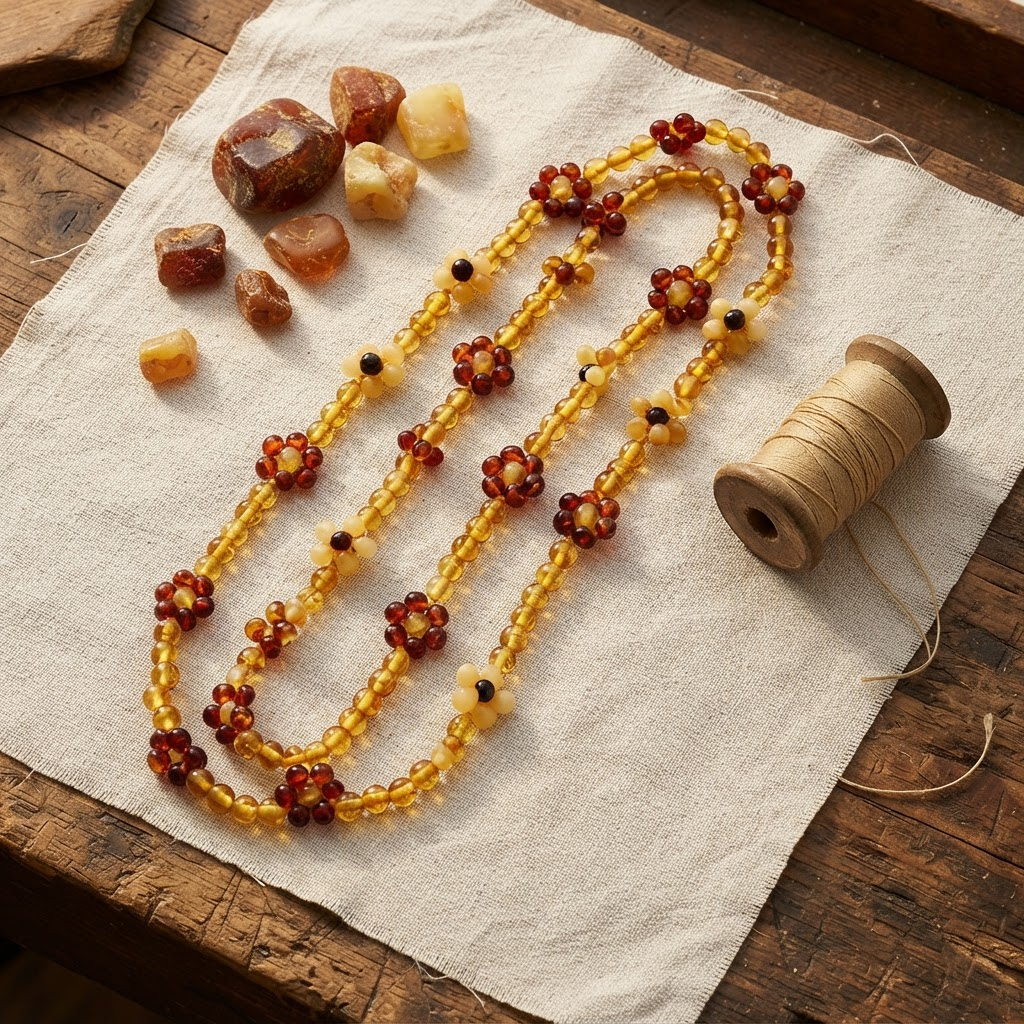 Margaret's Amber™ Marsh Cognac Wildflower Amber Necklace